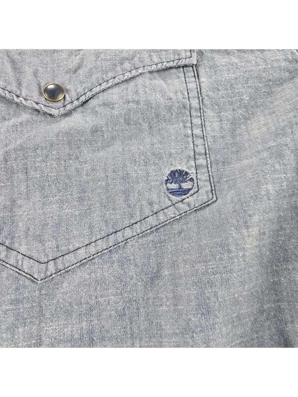 Timberland Chambray Button Up Shirt Blue Long Sleeve Dual Pocket Men’s XL - Picture 4 of 7